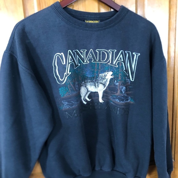 Vtg Marshlands Canada Howling Wolf Sweater - Picture 2 of 12